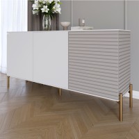 Комод закритий у вітальню на золотих металевих ніжках LION Грей 154x38x76,5 см Німфея Альба білий/Кашемір 