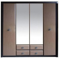 Шкаф в спальню с зеркалом Гербор Коэн МДФ SZF4D2S Венге магия/Штрокс темный (GRB-1423)