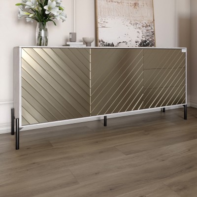 Комод з чорними металевими ніжками LION Амарант 168x40x76,5 см Бетон/Перламутровий металік RAL-7048 1680x400x765 мм