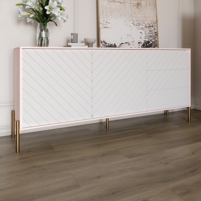 Комод з золотими металевими ніжками LION Амарант 168x40x76,5 см Рожевий/Білий