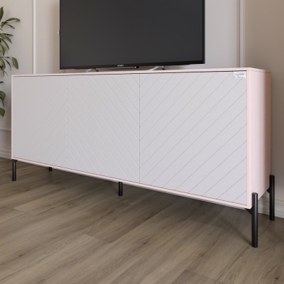 Тумба під телевізор із чорними металевими ніжками LION Амарант 168x40x76,5 см Рожевий/Білий