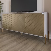 Тумба під телевізор із золотими металевими ніжками LION Амарант 168x40x76,5 см Кашемір/Перламутровий металік RAL-7048 1680x400x765 