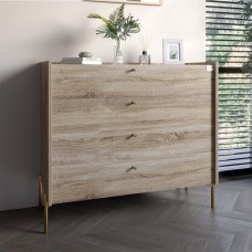Комод із 4 ящиками LION Wood із золотими ніжками 100х90х45 см Дуб Сонома Трюфель 