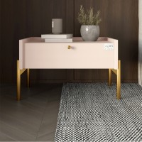 Тумба ліжкова LION Wood з одним ящиком Рожевий золоті ніжки