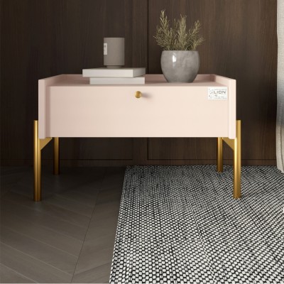 Тумба ліжкова LION Wood з одним ящиком Рожевий золоті ніжки