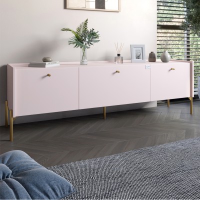 Тумба під телевізор на 3 ящики LION Wood із золотими ніжками 160х65х40 см Рожевий 