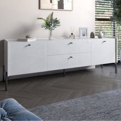 Тумба під телевізор із ящиками LION Wood із чорними ніжками 180х50х40 см Бетон style 
