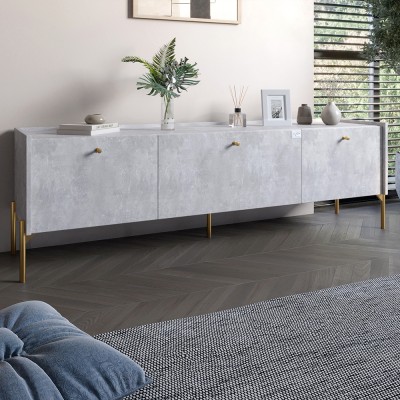 Тумба под телевизор на 3 ящика LION Wood с золотыми ножками 160х65х40 см Бетон style (LION-042988)