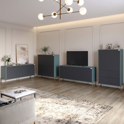 Комплект меблів для вітальні LION Амарант 4 елементи з золотими металевими ніжками Граніт сірий/Графітовий