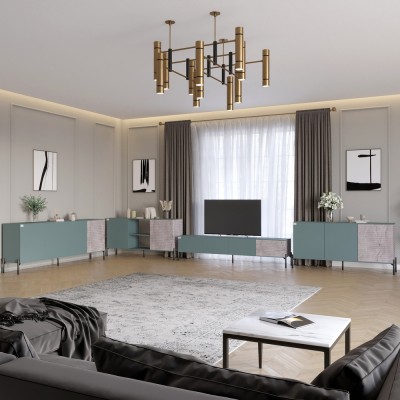 Комплект модульний для вітальні LION Грей 4 елементи з чорними металевими ніжками Граніт сірий/Камінь