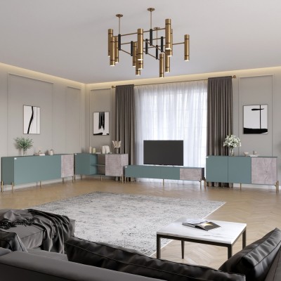 Комплект модульний для вітальні LION Грей 4 елементи з золотими металевими ніжками Граніт сірий/Камінь