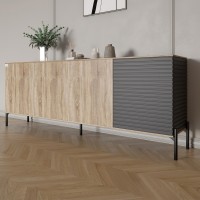 Комод в гостиную на черных металлических ножках LION Грей 204x38x76,5 см Дуб сонома трюфель/Асфальт (LION-042463)