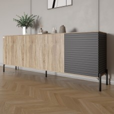Комод в гостиную на черных металлических ножках LION Грей 204x38x76,5 см Дуб сонома трюфель/Асфальт (LION-042463)