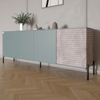 Комод у вітальню на чорних металевих ніжках LION Грей 204x38x76,5 см Граніт сірий/Камінь