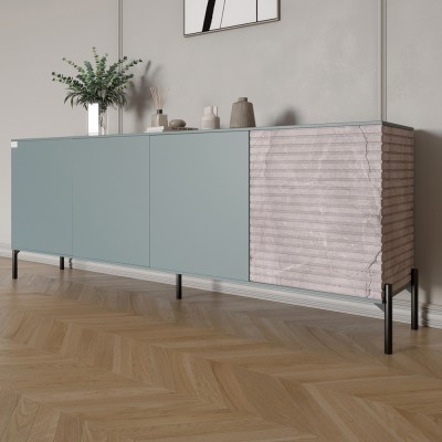 Комод у вітальню на чорних металевих ніжках LION Грей 204x38x76,5 см Граніт сірий/Камінь