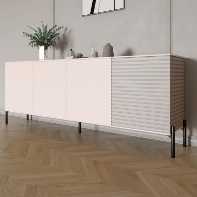 Комод у вітальню на чорних металевих ніжках LION Грей 204x38x76,5 см Рожевий/Кашемір