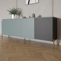 Комод на золотих металевих ніжках LION Грей 204x38x76,5 см Граніт сірий/Асфальт