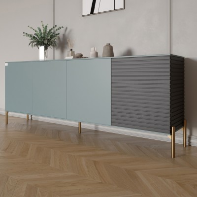 Комод на золотих металевих ніжках LION Грей 204x38x76,5 см Граніт сірий/Асфальт