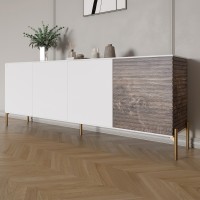 Комод на золотих металевих ніжках LION Грей 204x38x76,5 см Німфея Альба білий/Дерево 