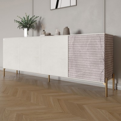 Комод на золотих металевих ніжках LION Грей 204x38x76,5 см Бетон Style/Камінь 