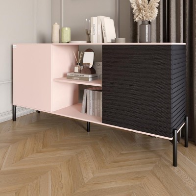 Комод відкритий на чорних металевих ніжках LION Грей Рожевий/Асфальт