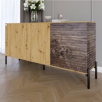 Комод закритий у вітальню на чорних металевих ніжках LION Грей 154x38x65 см Дуб Артизан/Дерево (LION-041779)
