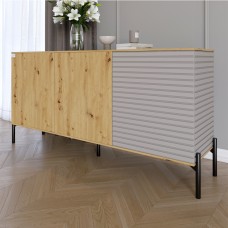 Комод закритий у вітальню на чорних металевих ніжках LION Грей 154x38x76,5 см Дуб Артизан/Кашемір 