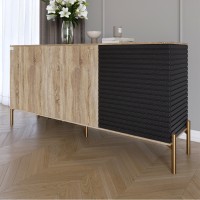 Комод закрытый в гостиную на золотых металлических ножках LION Грей 154x38x76,5 см Дуб сонома трюфель/Асфальт (LION-041826)