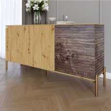Комод закритий у вітальню на золотих металевих ніжках LION Грей 154x38x76,5 см Дуб Артизан/Дерево 