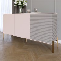 Комод закритий у вітальню на золотих металевих ніжках LION Грей 154x38x76,5 см Рожевий/Кашемір 