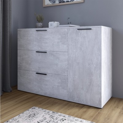 Комод LION Краш із трьома висувними ящиками та закритими полицями Бетон
