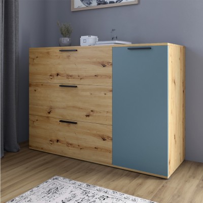 Комод LION Краш з трьома висувними ящиками та закритими поліцями Дуб артизан/Граніт сірий