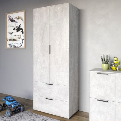 Шафа розпашна дводверна LION Краш з 2 ящиками Бетон