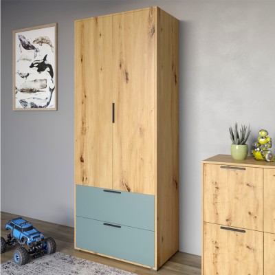 Шафа розпашна дводверна LION Краш з 2 ящиками Дуб артизан/Граніт сірий