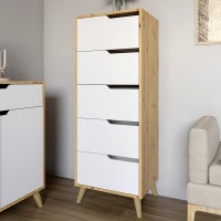 Комод высокий с ножками в цвете Орех Светлый 5 ящиков М-ЗОН Борн 500 Дуб Артизан/Нимфея Альба