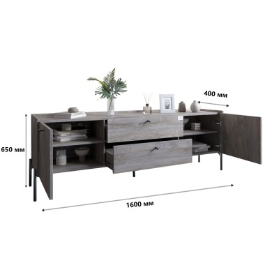 Тумба под телевизор с ящиками LION Wood с золотыми ножками 180х50х40 см Дуб Сонома (LION-043115)