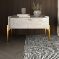 Тумба ліжкова LION Wood з одним ящиком Бетон золоті ніжки