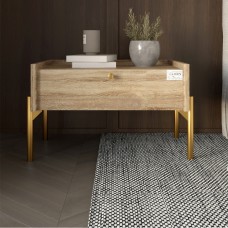 Тумба ліжкова LION Wood з одним ящиком Дуб Сонома Трюфель золоті ніжки 