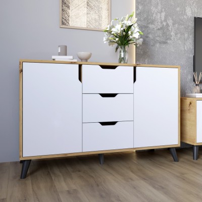 Комплект меблів для вітальні 5 предметів з чорними ніжками М-ЗОН Борн Дуб Артизан/Німфея Альба  