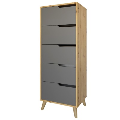 Комод высокий с ножками в цвете Орех светлый 5 ящиков М-ЗОН Борн 500 Дуб Артизан/Антрацит Комод высокий с ножками в цвете Орех светлый 5 ящиков М-ЗОН Борн 500 Дуб Артизан/Антрацит