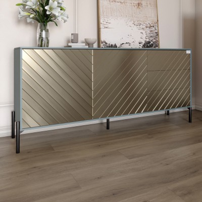 Комод із чорними металевими ніжками LION Амарант 168x40x76,5 см Граніт сірий/Перламутровий металік RAL-7048 1680x400x765 мм