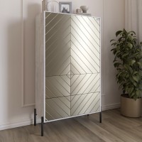 Комод-пенал з рельєфним оздобленням фасаду та чорними металевими ніжками LION Амарант 84x40x150 см Бетон/Перламутровий металік RAL-7048 840x400x1500 мм 