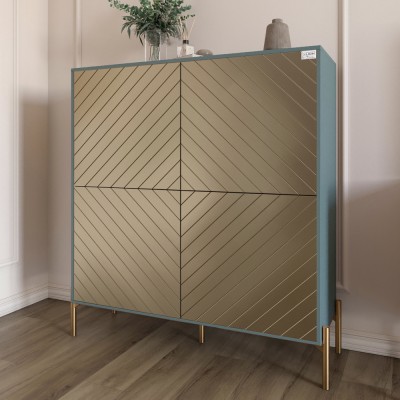 Комод-пенал із золотими металевими ніжками LION Амарант 114х40х126,5 см Граніт сірий/Перламутровий металік RAL-7048 1140х400х1265 мм 