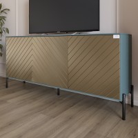 Тумба под телевизор с черными металлическими ножками LION Амарант 168x40x76,5 см Гранит серый/Перламутровый металлик (RAL-7048) 1680x400x765 (LION-043045)