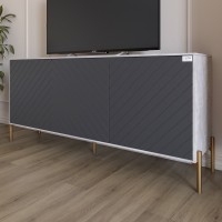 Тумба під телевізор з золотими металевими ніжками LION Амарант 168x40x76,5 см Бетон/Графітовий