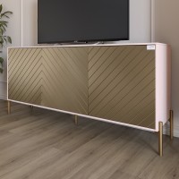 Тумба під телевізор із золотими металевими ніжками LION Амарант 168x40x76,5 см Рожевий/Перламутровий металік RAL-7048 1680x400x765 