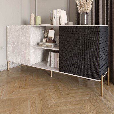 Комод відкритий на золотих металевих ніжках LION Грей Бетон/Асфальт