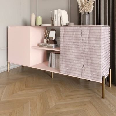 Комод відкритий на золотих металевих ніжках LION Грей Рожевий/Камінь