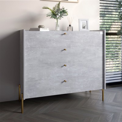 Комод з 4 ящиками LION Wood з золотими ніжками 100х90х45 см Бетон