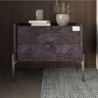 Тумба прикроватная LION Wood с двумя ящиками Бетон темный (черные ножки) (LION-041341)